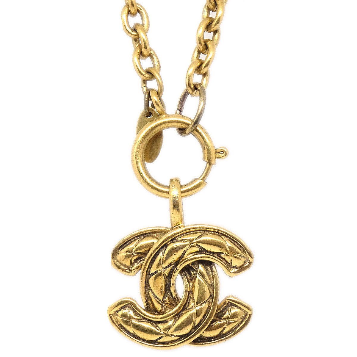 Chanel Quilted CC Gold Chain Pendant Necklace 3857