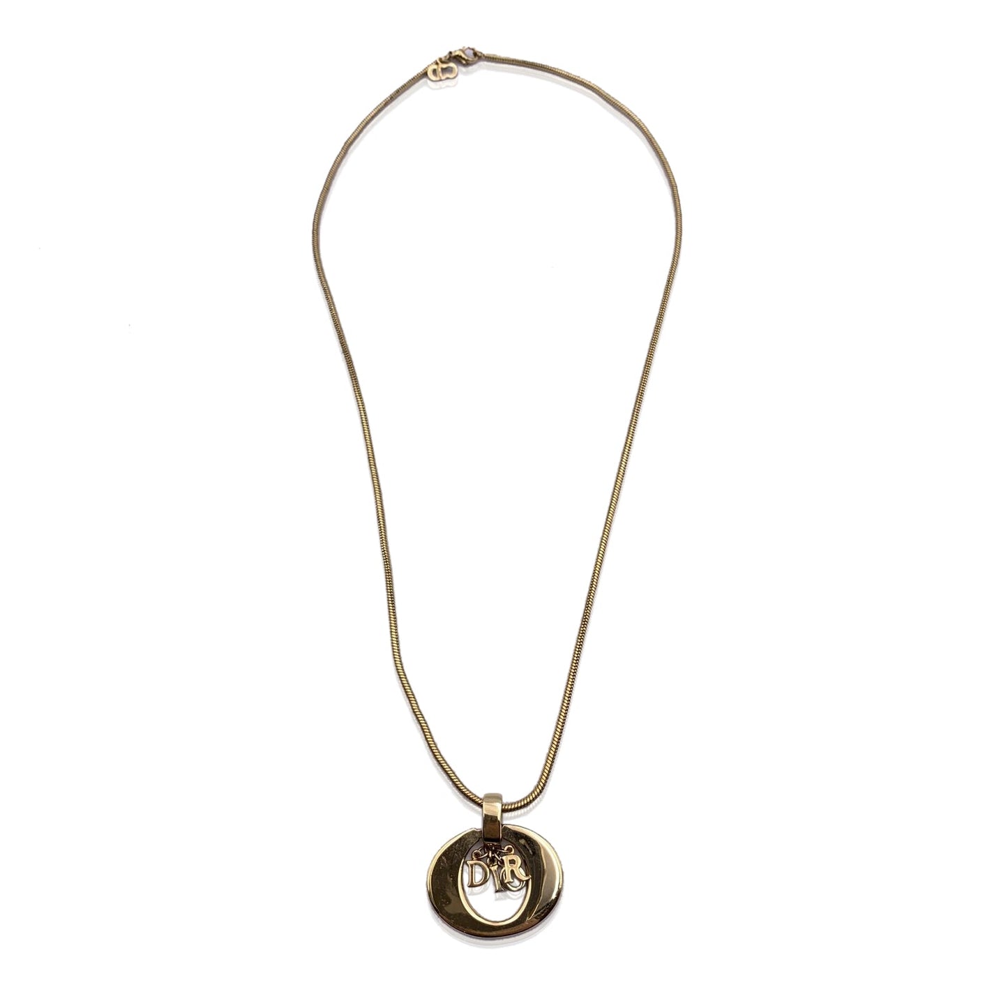 CHRISTIAN DIOR Vintage Gold Metal Logo Dangling Letters Necklace