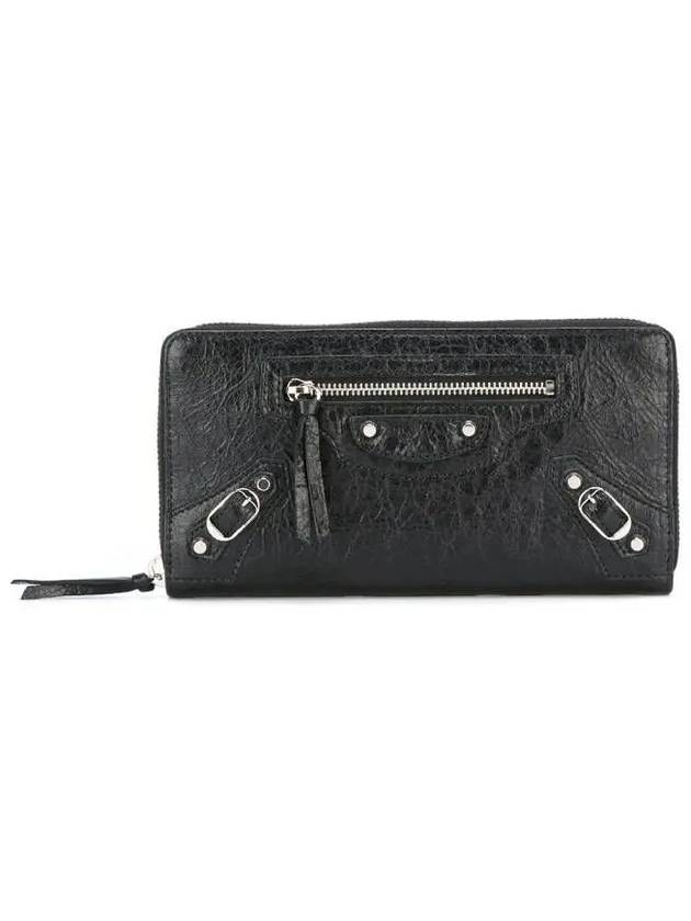 Luxury Balenciaga  Classic Motor Silver Zipper Around Long Wallet Black