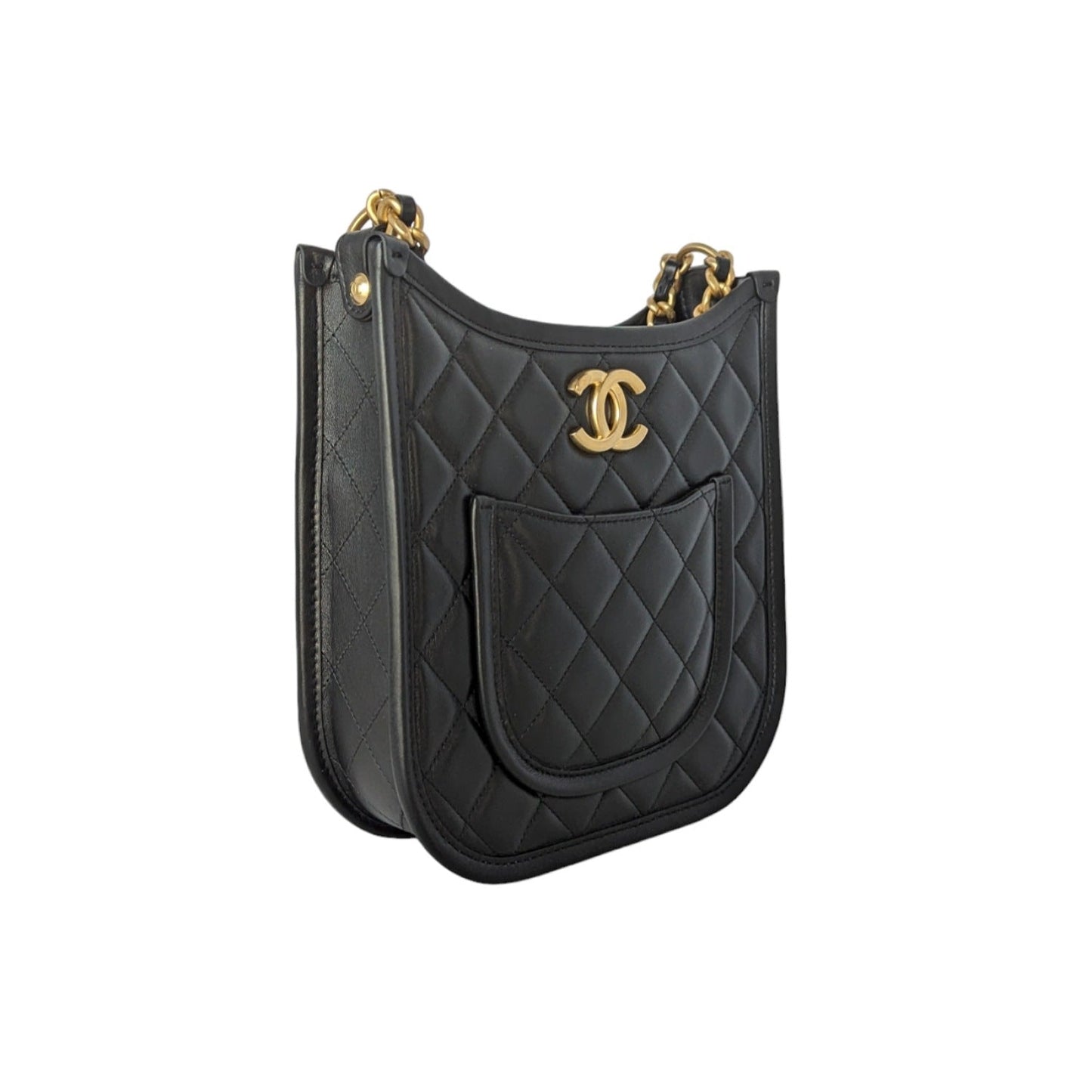 Chanel 2024 Black Calfskin Quilted CC Crossbody Hobo Handbag