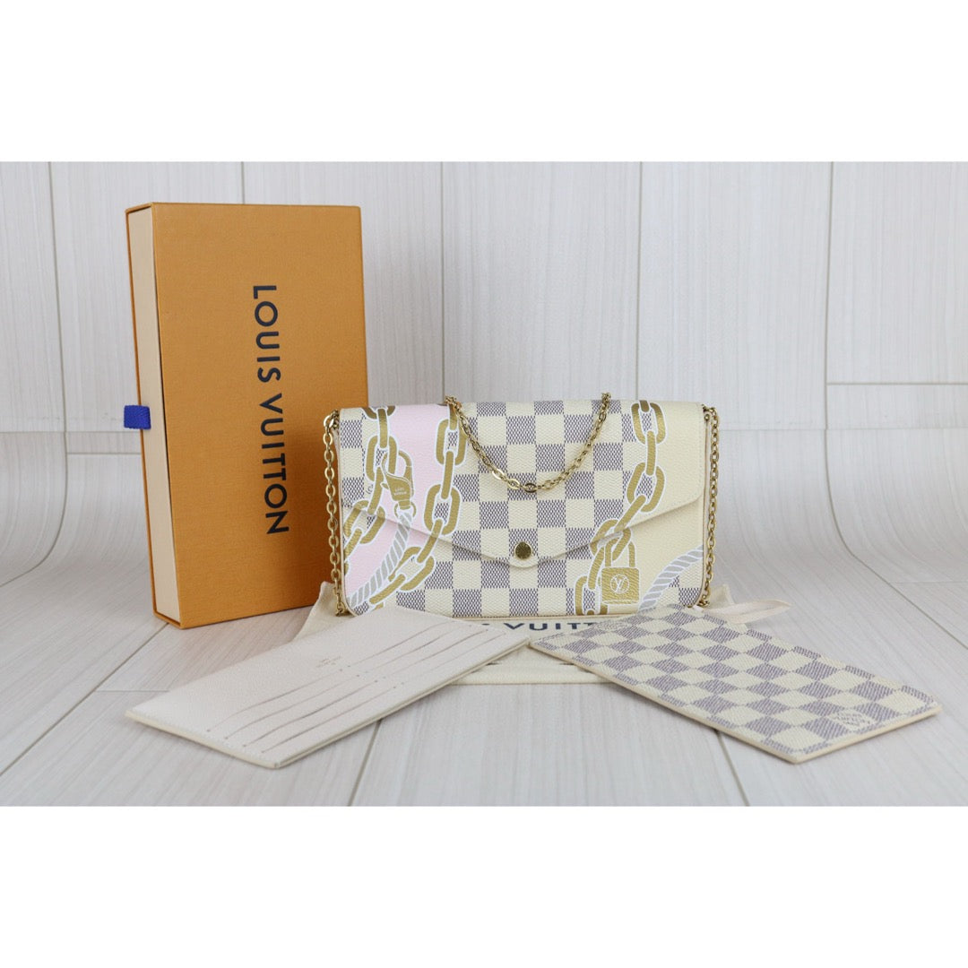 Excellent（Rank SA）｜ LV Damier Azur Nautical Pochette Felicie Shoulder Bag｜X25012704