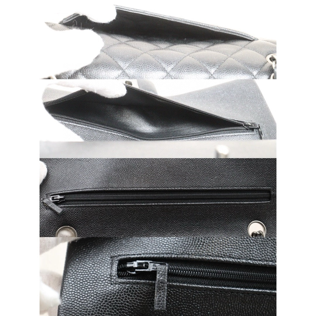 Very Good ( Rank A)｜ CHANEL Caviar Skin Matrasse Double Flap 25 Shoulder Bag Pearlescent Black Made In 2017-2018Year｜P25051607
