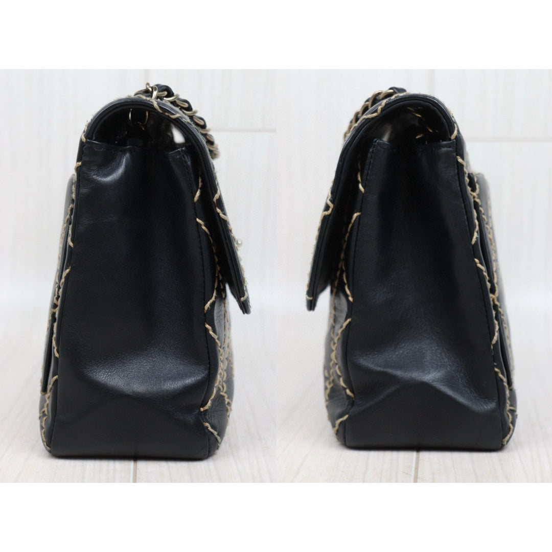 Good ( Rank AB)｜ CHANEL  Matrasse Sellier Calf Leather Single Flap 28 Chain Bag Black Made In 2000-2002 Year  ｜25032012