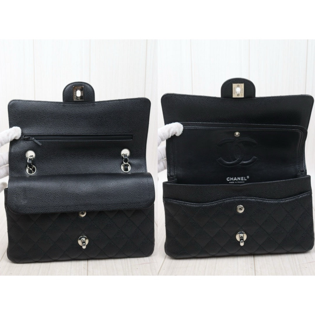 Very Good ( Rank A) ｜ CHANEL Caviar Skin Matrasse Double Flap 25 Shoulder Bag Black Made In 2009-2010 Year  ｜W24120604