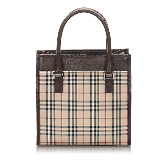 Burberry Brown Beige Canvas Fabric House Check Tote Bag United Kingdom