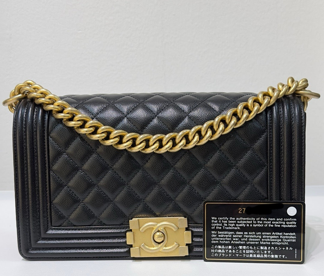 Chanel Medium Caviar Boy Bag Black GHW 27 holo card