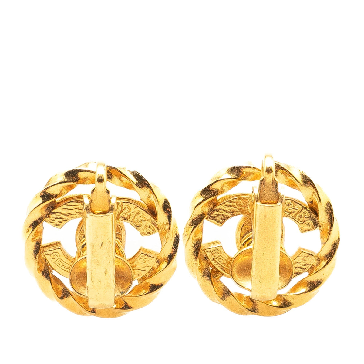 Gold Chanel Gold Plated CC Rhinestones Clip On Earrings