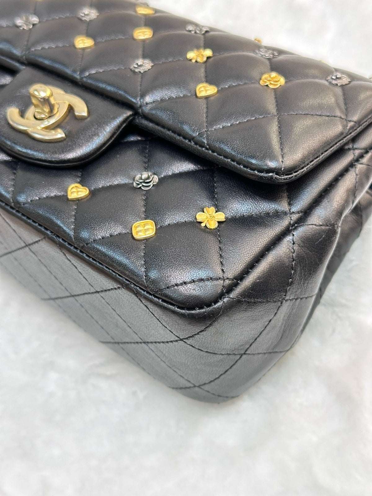 Chanel Mini Rectangular Lambskin Quilted Studded Flap Black