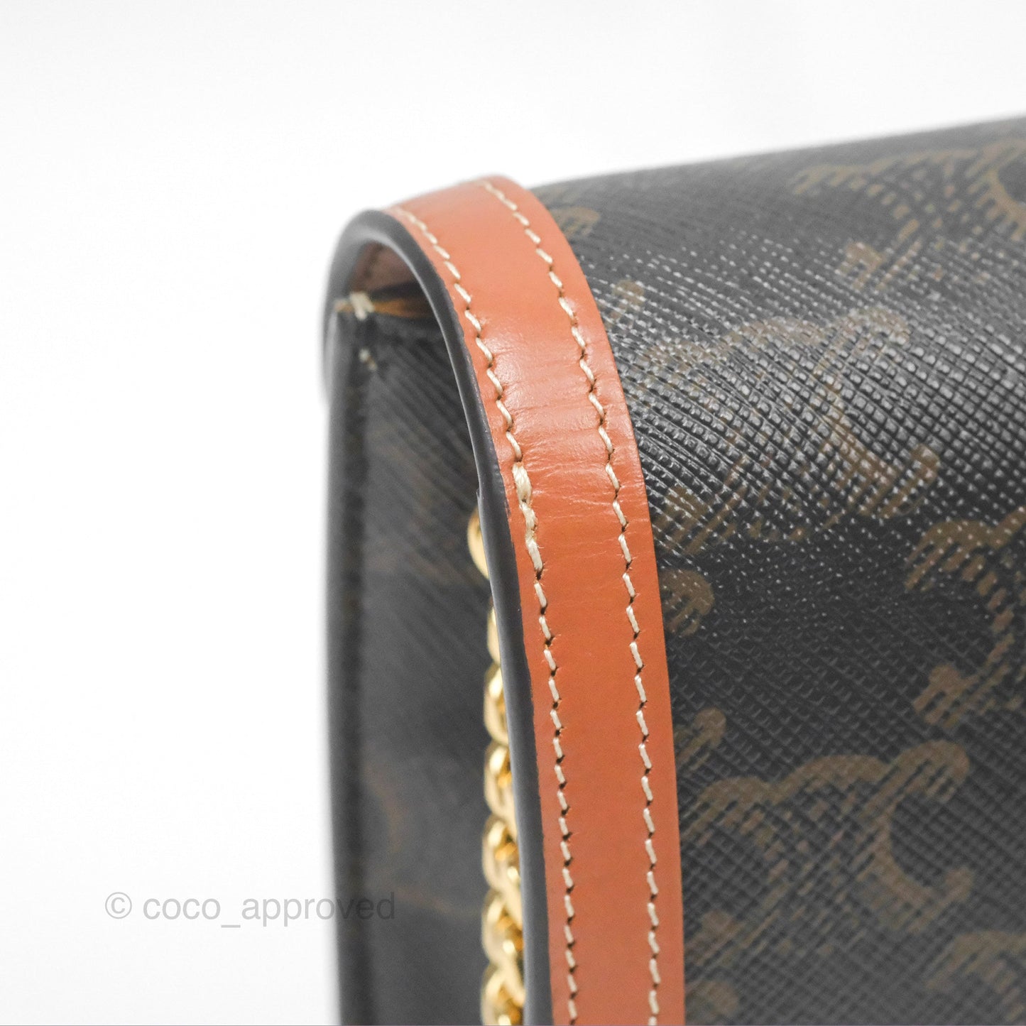 Celine Triomphe Wallet On Chain Canvas Tan Calfskin