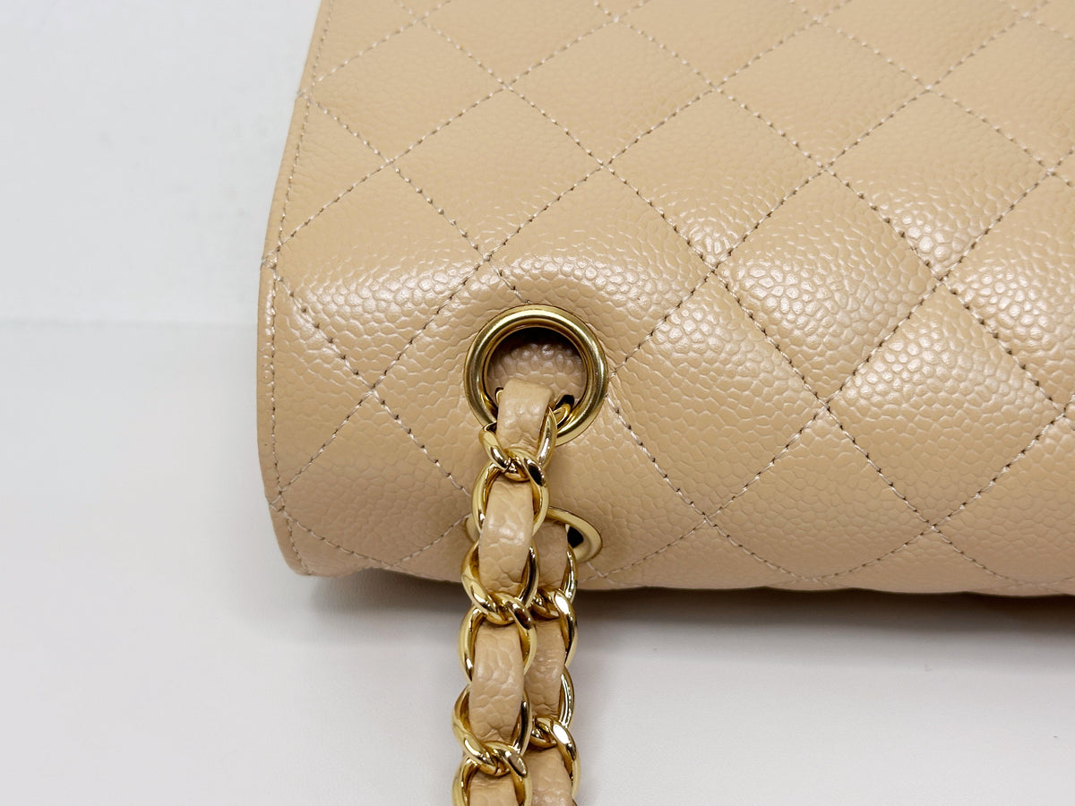 Chanel Medium Caviar Classic Double Flap Bag Beige 2552 holo card
