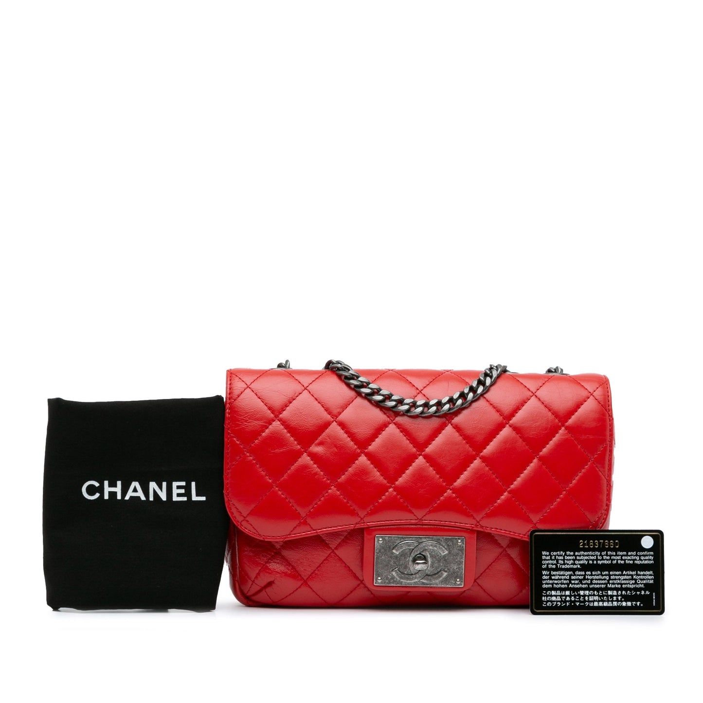 Red Chanel CC Crinkled Calfskin Chain Flap Crossbody Bag