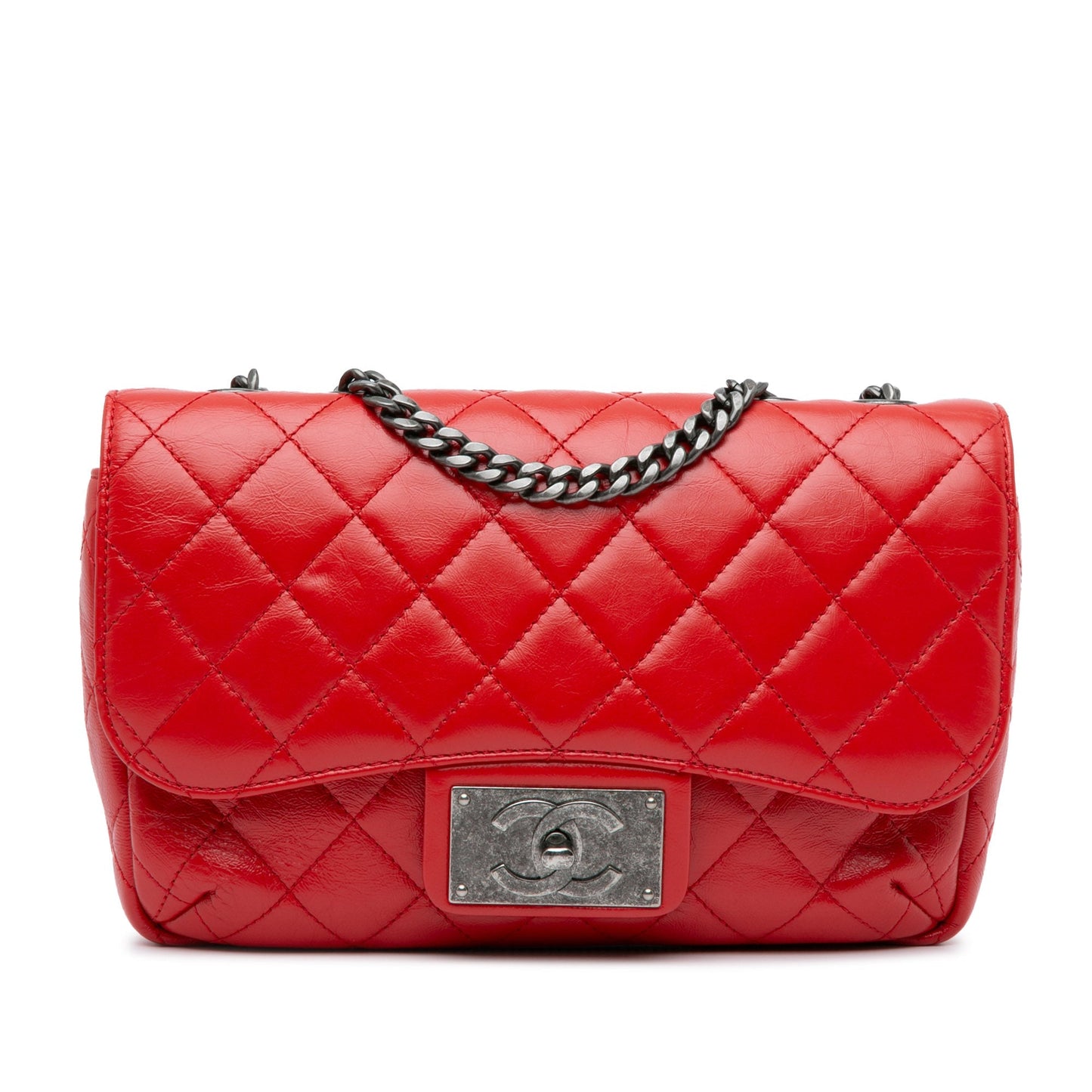 Red Chanel CC Crinkled Calfskin Chain Flap Crossbody Bag