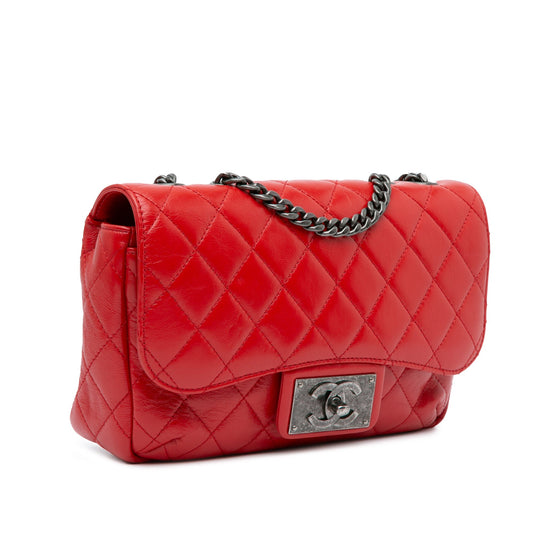Red Chanel CC Crinkled Calfskin Chain Flap Crossbody Bag