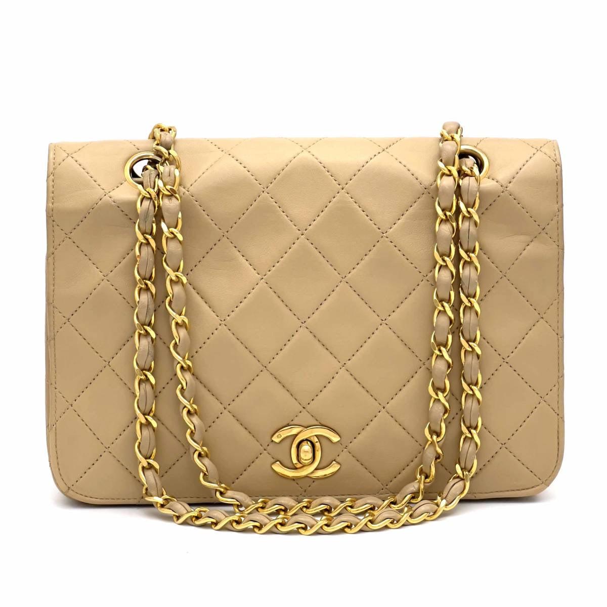 Vintage Chanel Shoulder Bag Lambskin Beige