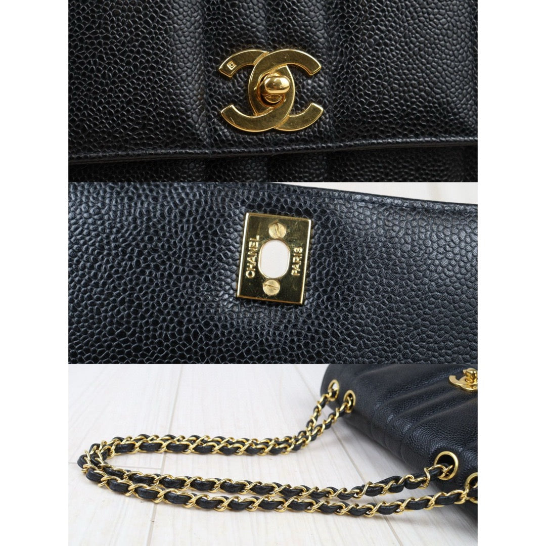 Very Good ( Rank A)｜CHANEL Caviar Skin Mademoiselle 23 Single Flap Chain Shoulder Bag Black  Made In 1994-1996Year｜P24073003