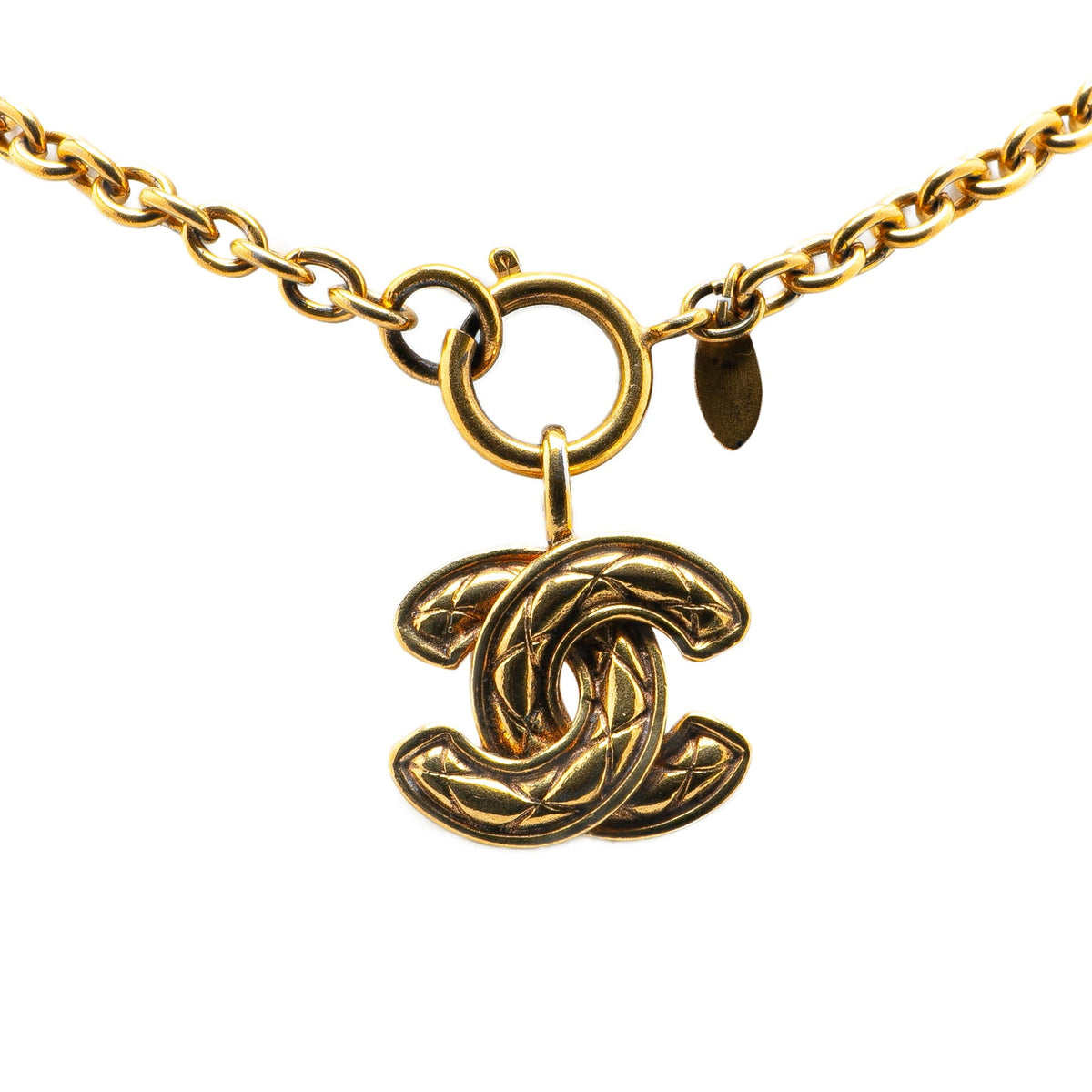 Gold Chanel Gold Plated CC Quilted Pendant Necklace