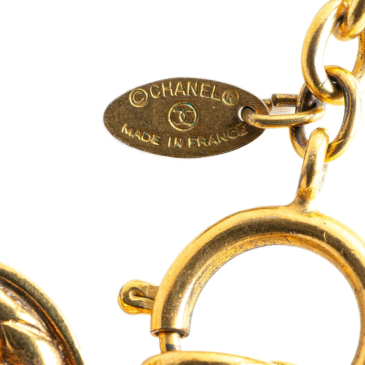 Gold Chanel Gold Plated CC Quilted Pendant Necklace
