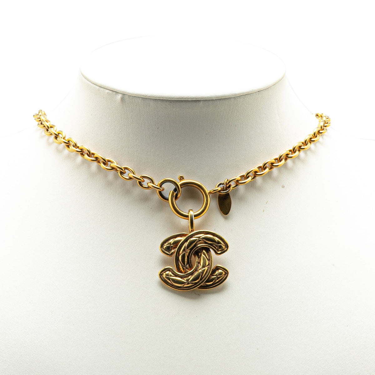 Gold Chanel Gold Plated CC Quilted Pendant Necklace