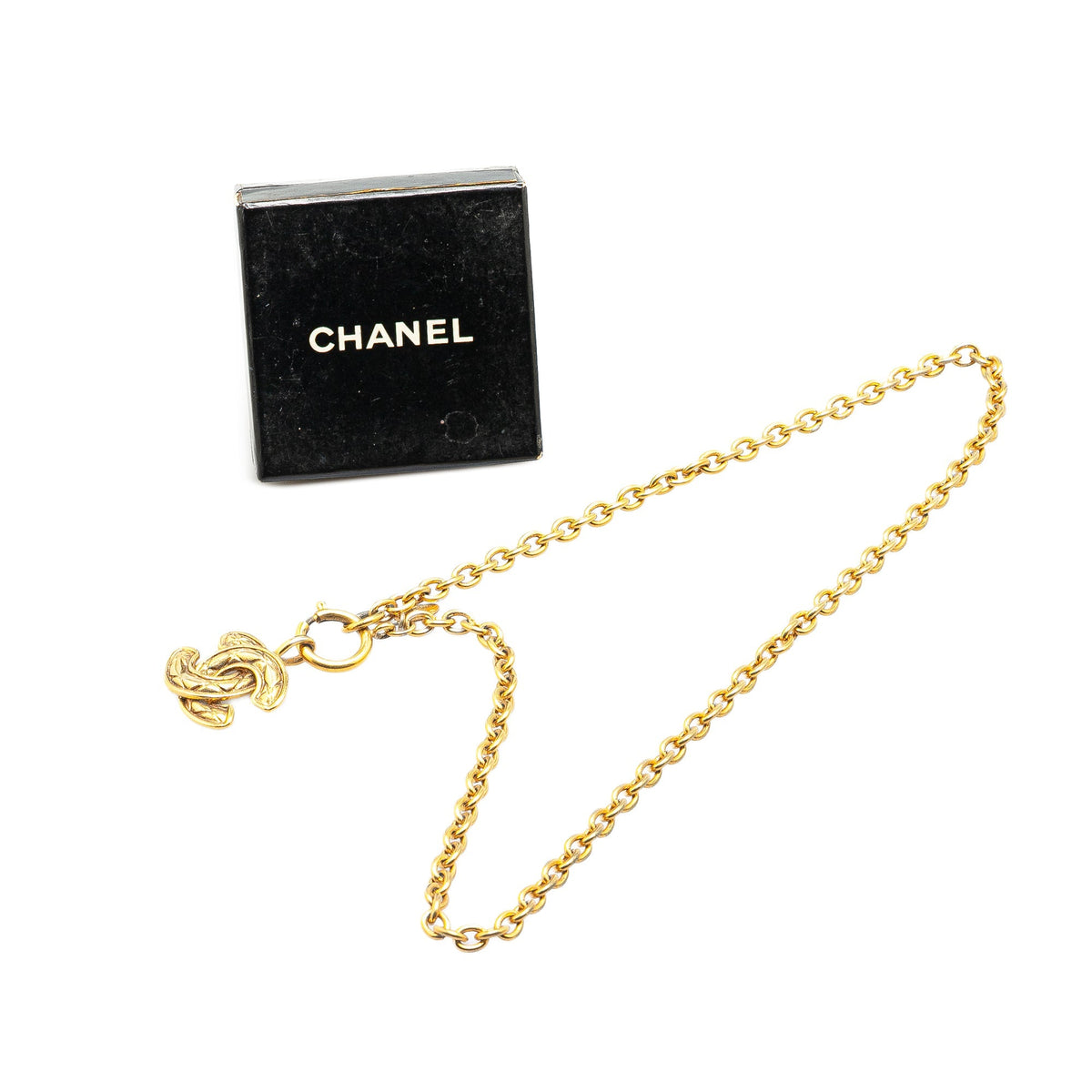 Gold Chanel Gold Plated CC Quilted Pendant Necklace