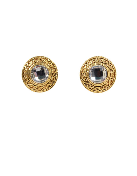 Chanel 90s Goldtone Clip On Earrings w/ Crystals