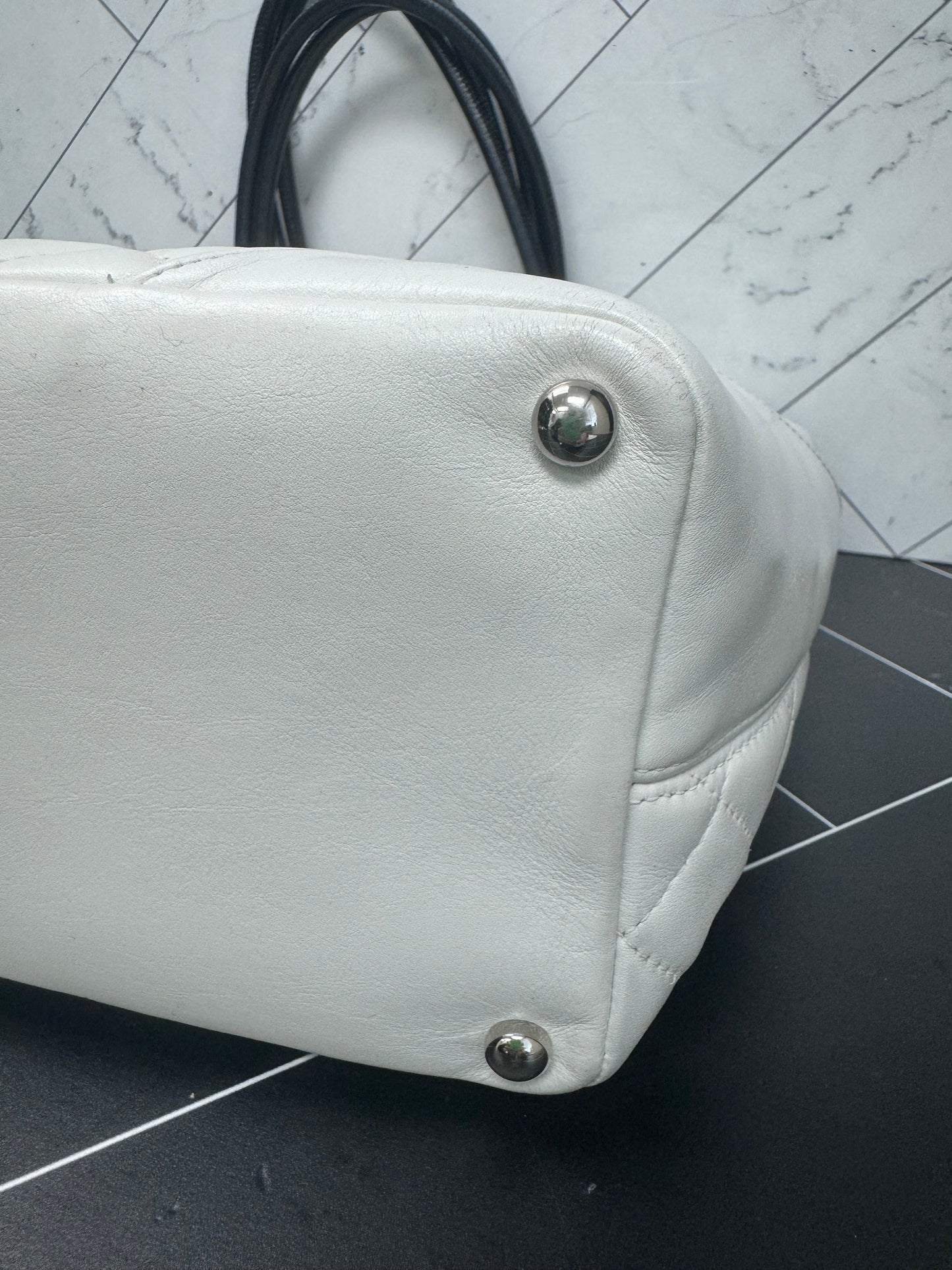 Chanel White Quilted Lambskin Python Medium Cambon Bucket Tote