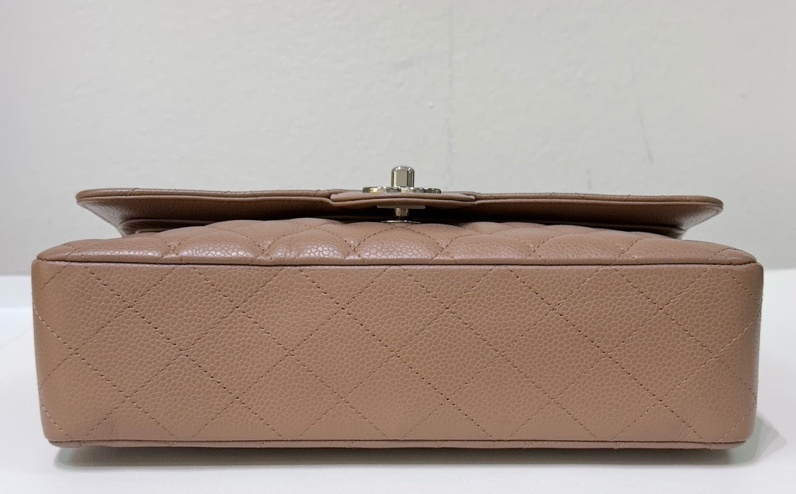 Chanel Medium Classic Caviar Double Flap Taupe SHW