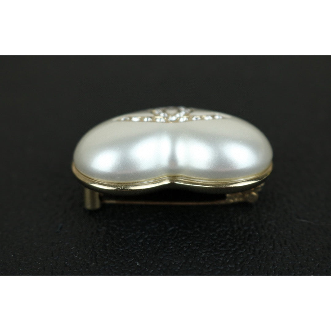 Excellent（Rank SA）｜ CHANEL Coco Mark Love  Rhinestone Plated Brooch White｜F25022001