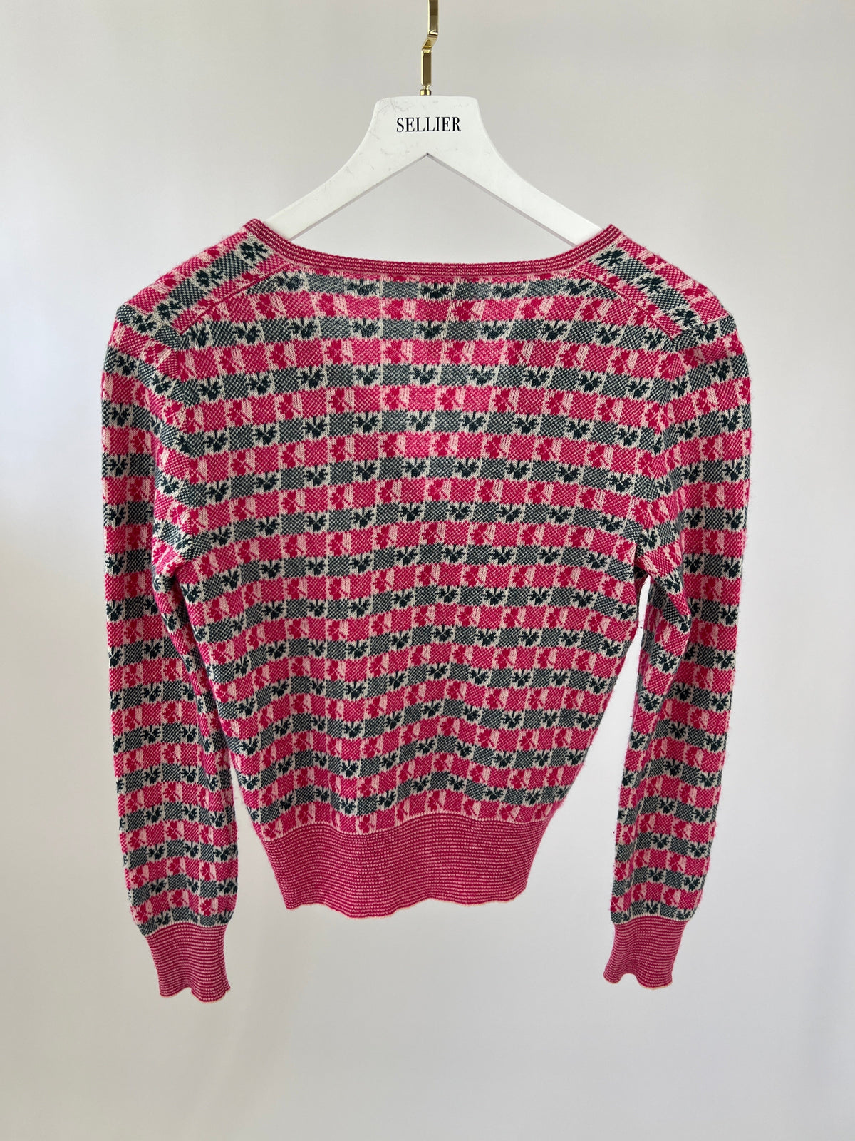 Chanel Pink Intarsia Knit Cashmere igan and Top Set Size FR 40 (UK 12)