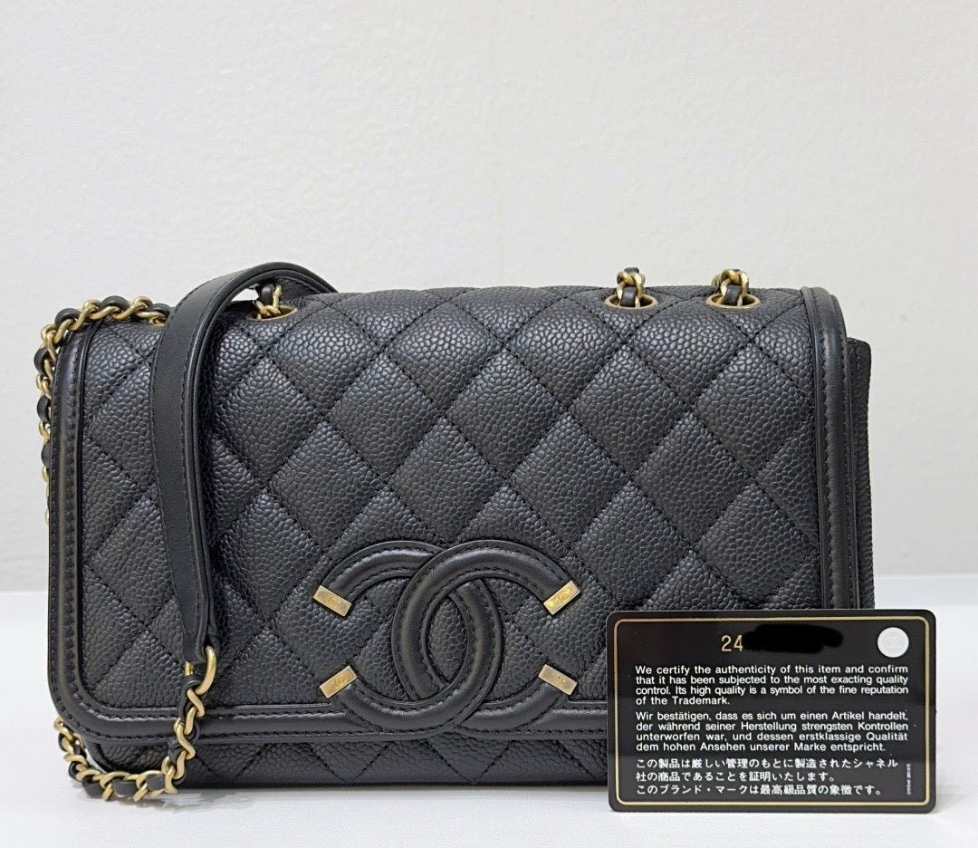 Chanel Small Caviar Quilted CC Filigree Flap Black GHW