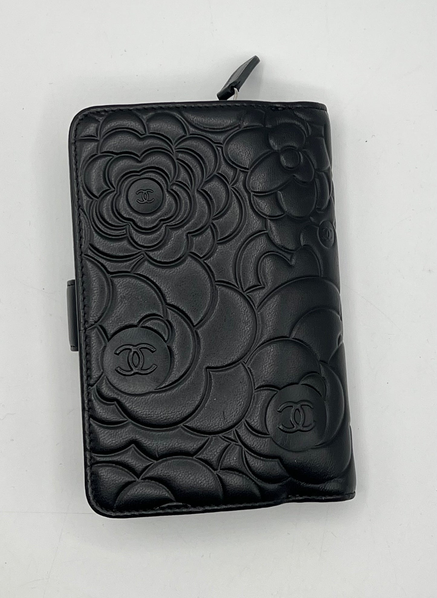 Chanel - portefeuille camélia cuir noir
