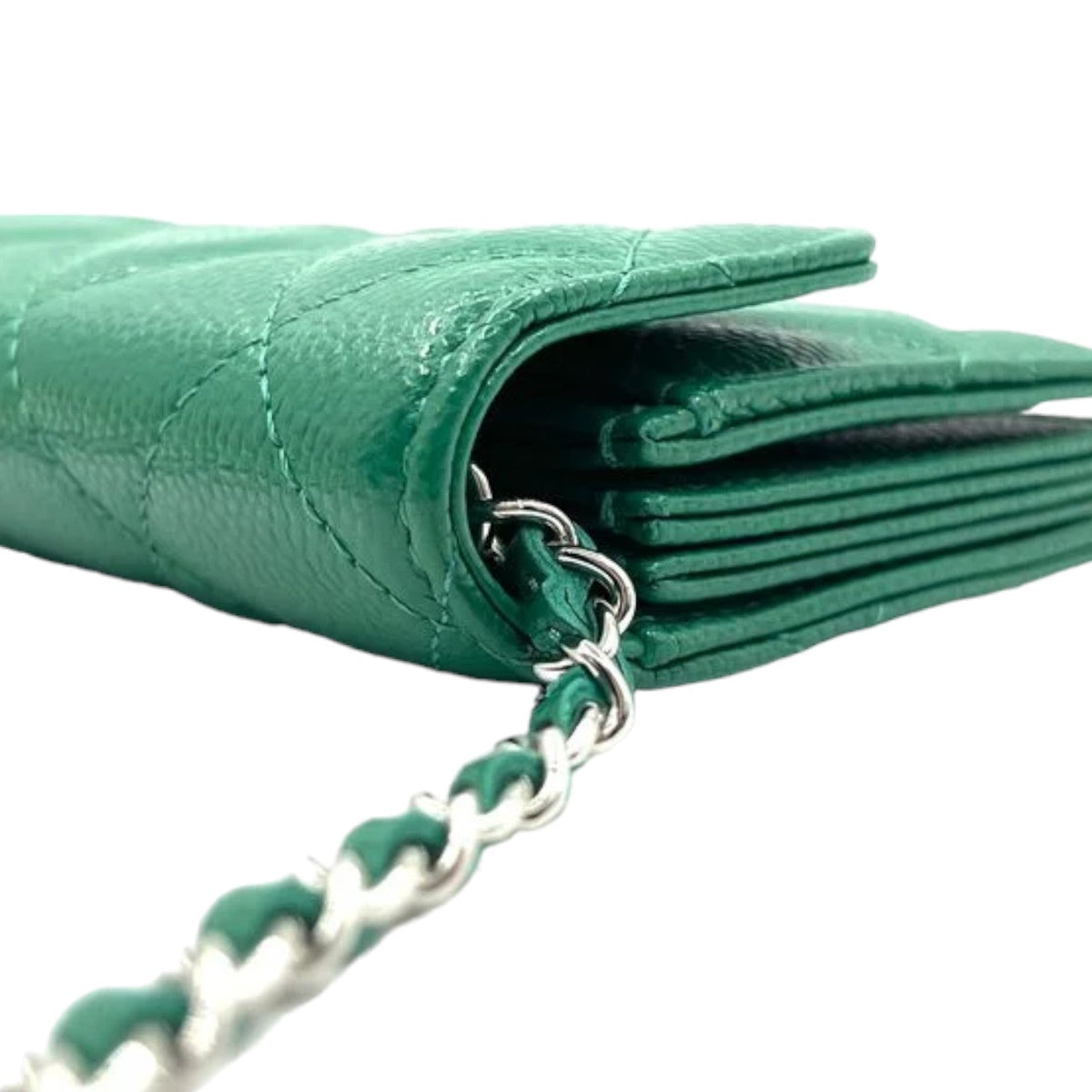 Flap  Holder On Chain Caviar Quilted Green SHW