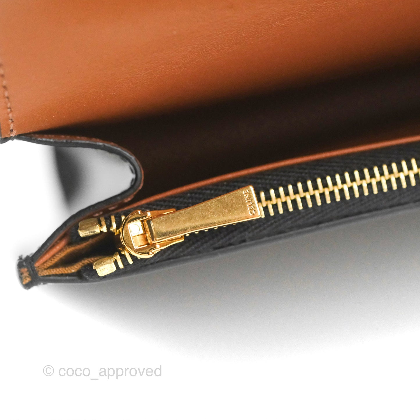 Celine Wallet On Strap Triomphe Canvas Tan Lambskin