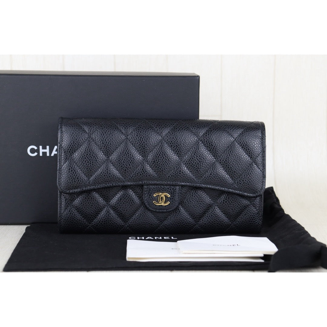 Very Good ( Rank A)｜CHANEL Caviar Skin Black Long Wallet Made In 2020 - 2021 Year｜H25011310