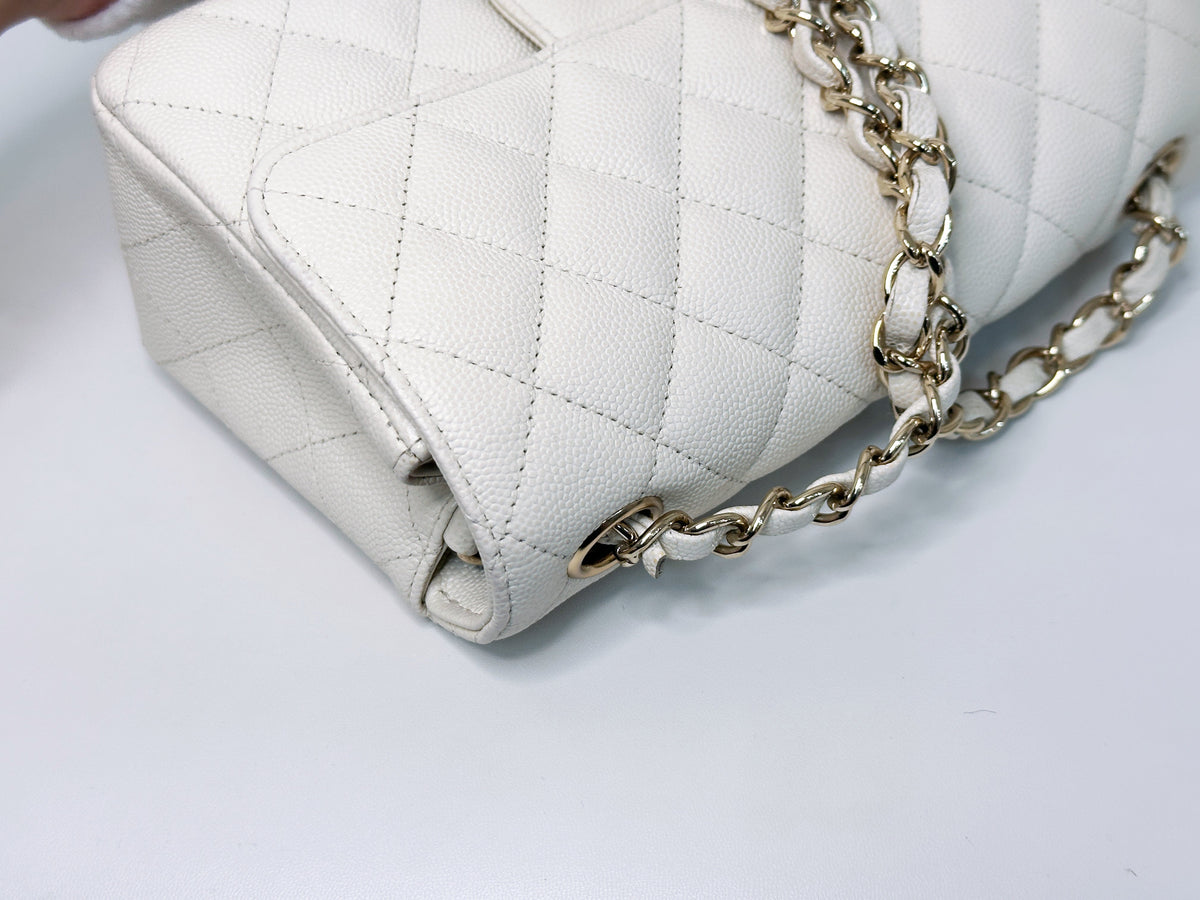 Chanel Mini Rectangular Caviar Classic White GHW 2382 holo card