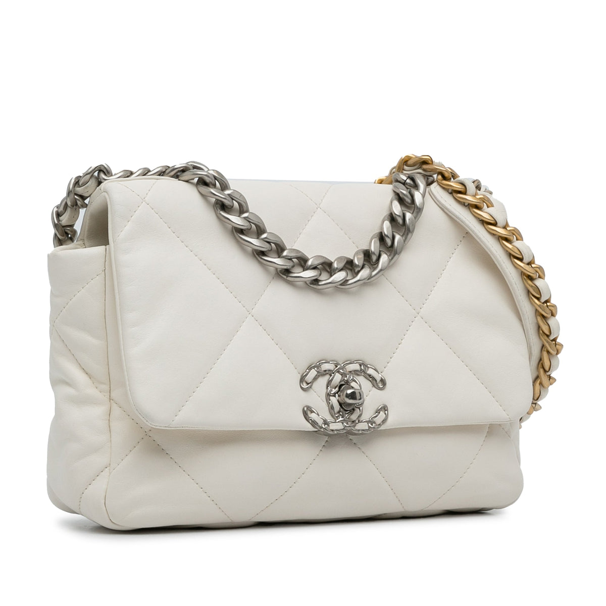 White Chanel Medium Lambskin 19 Flap Satchel