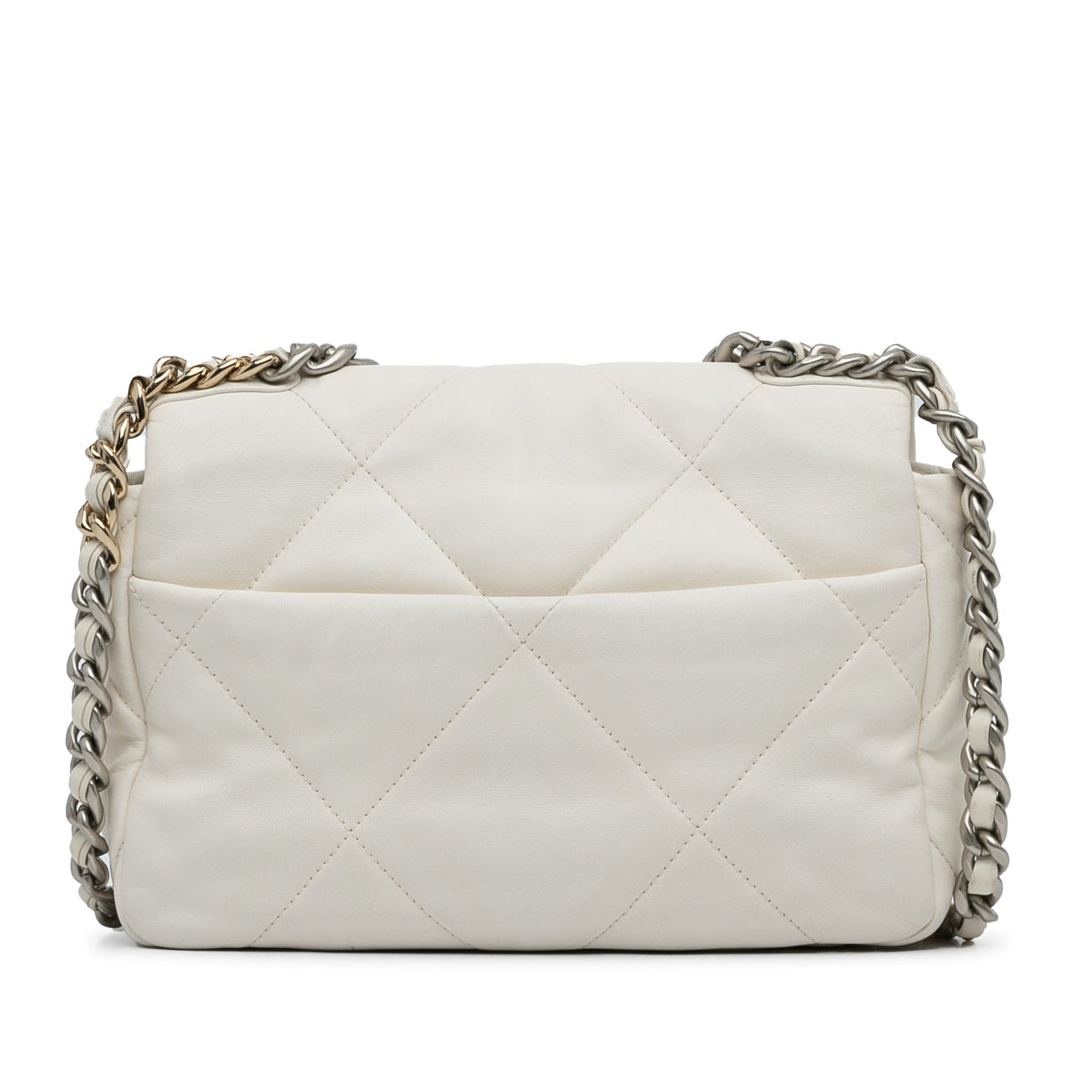 White Chanel Medium Lambskin 19 Flap Satchel