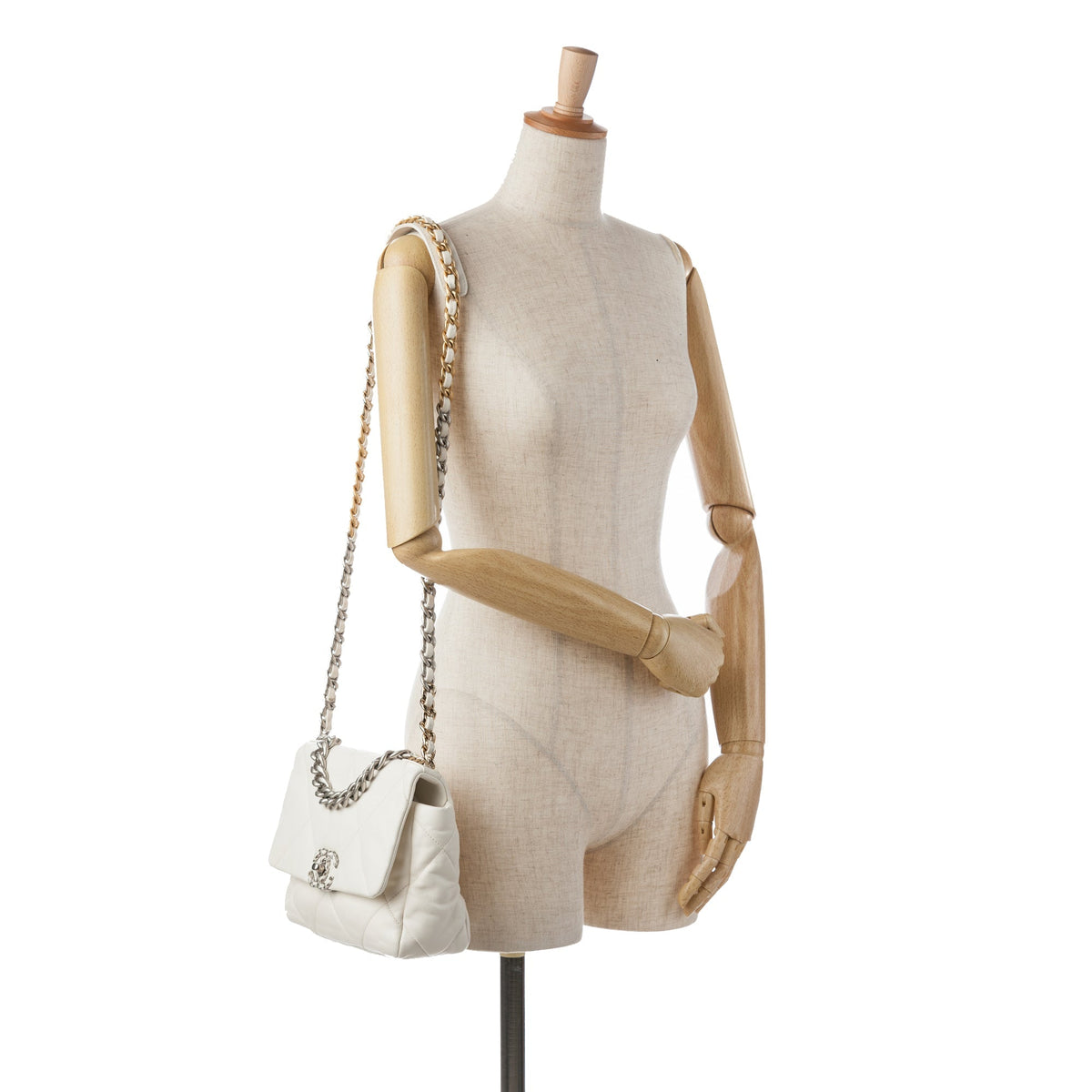 White Chanel Medium Lambskin 19 Flap Satchel