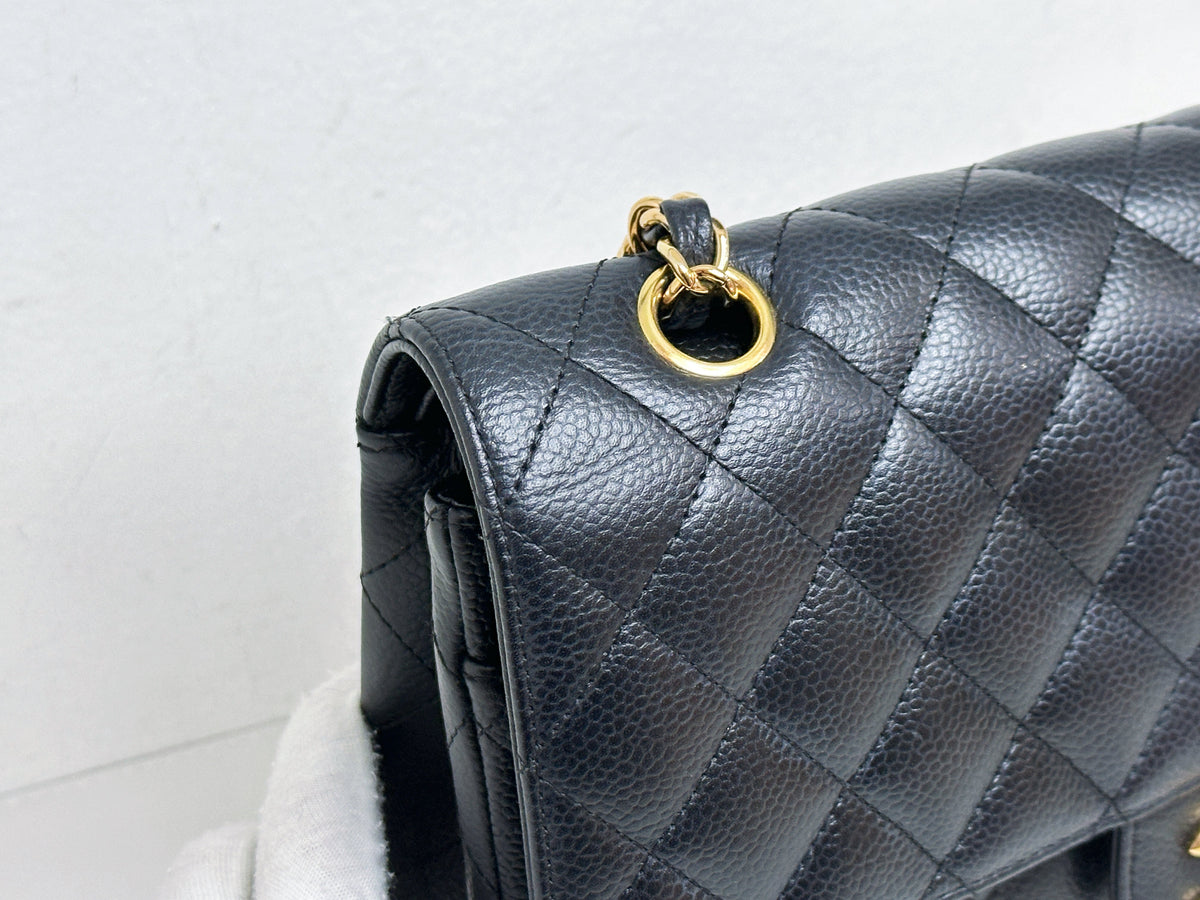 Chanel Medium Size Classic Quilted Caviar Double Flap Bag Black 1184 holo card