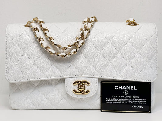 Chanel White Caviar Medium Classic Double Flap Bag 1350 holo card