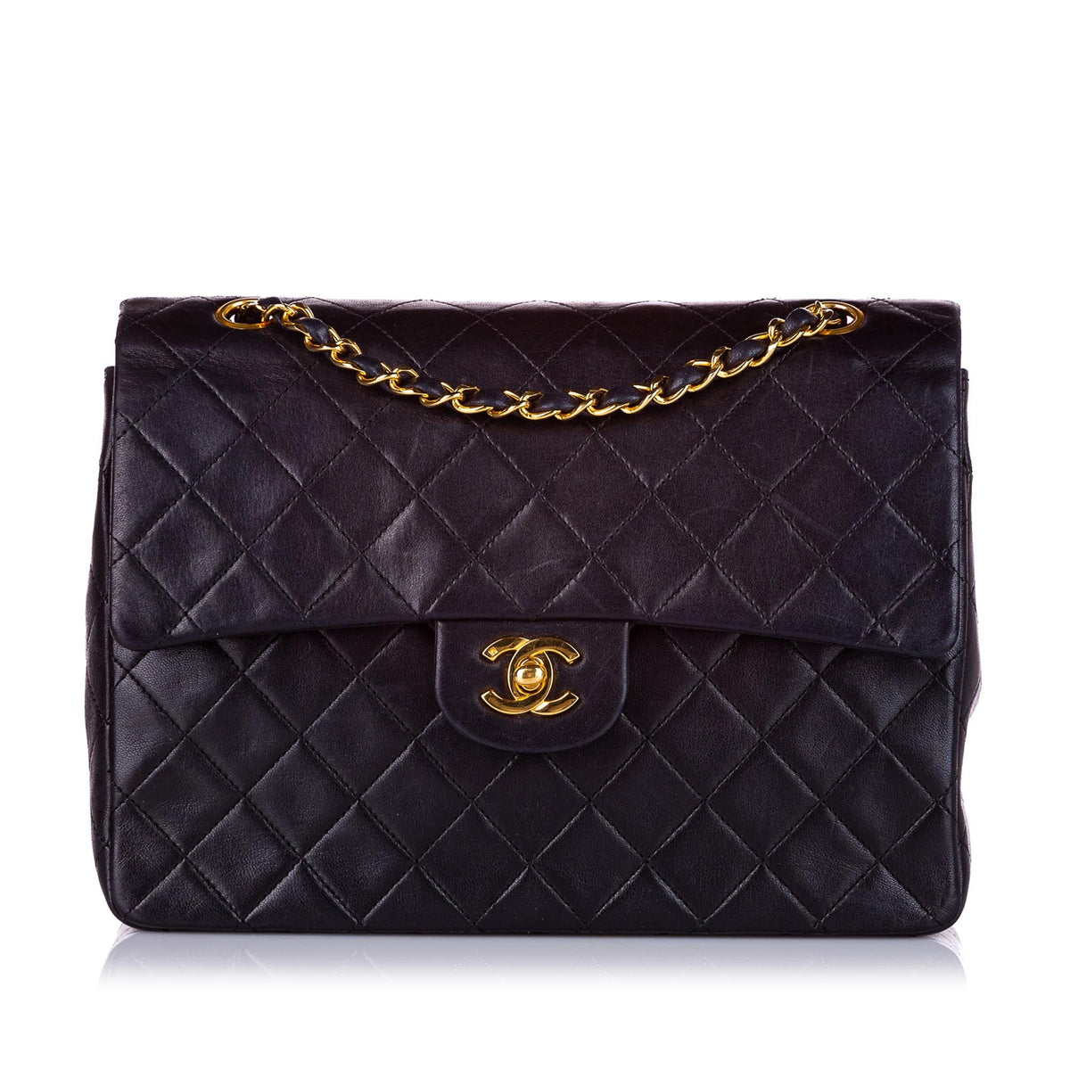 Medium Classic Lambskin Double Flap Bag Black