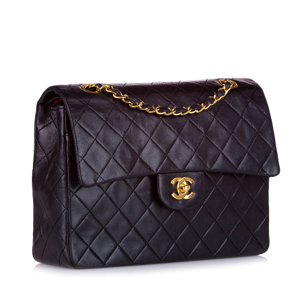 Medium Classic Lambskin Double Flap Bag Black