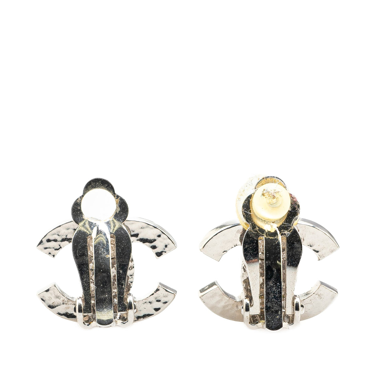 Silver Chanel Silver Plated CC Faux Pearl Clip On Earrings