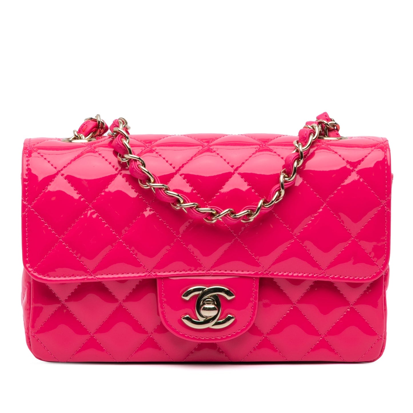 Pink Chanel Mini Rectangular Classic Patent Single Flap Crossbody Bag