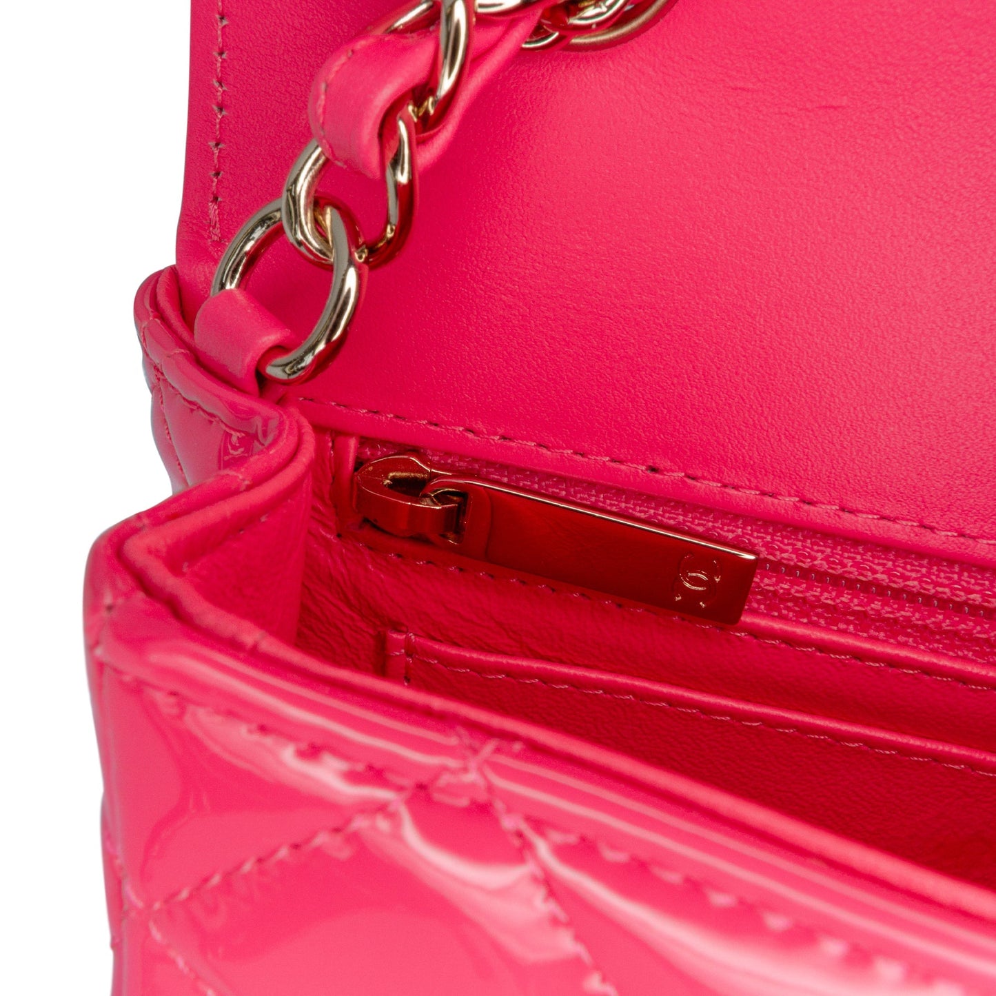 Pink Chanel Mini Rectangular Classic Patent Single Flap Crossbody Bag