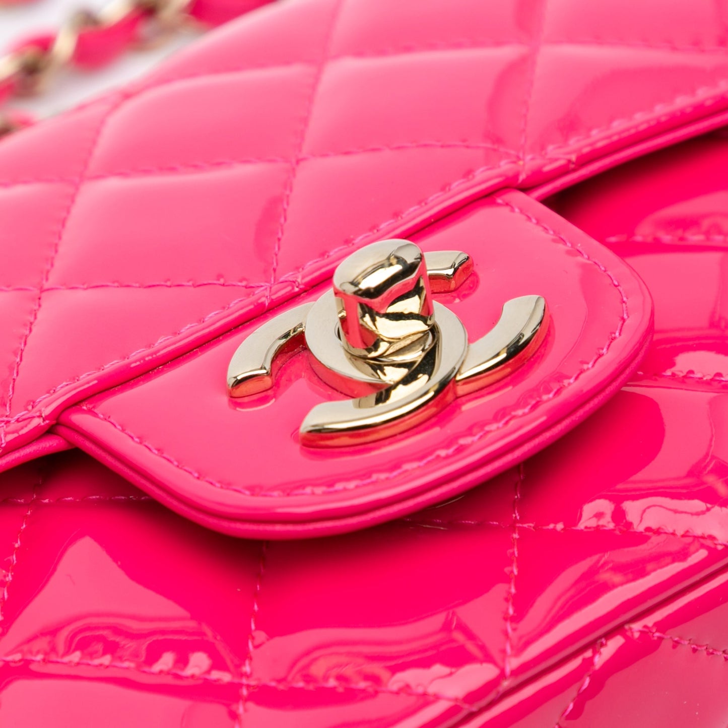 Pink Chanel Mini Rectangular Classic Patent Single Flap Crossbody Bag