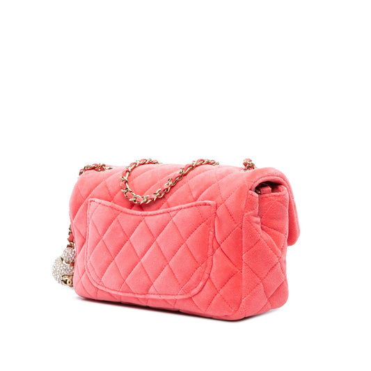 Red Chanel Mini Rectangular Velvet Pearl Crush Flap Crossbody Bag