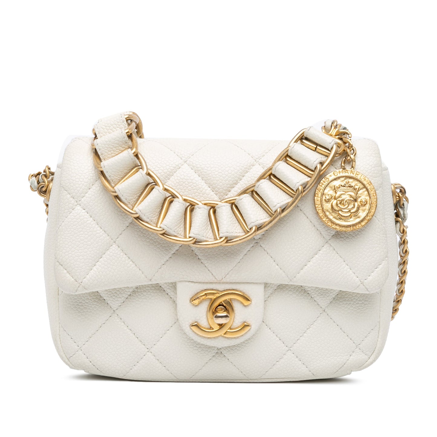 White Chanel Small Quilted Caviar Twist Your Buttons Flap Crossbody Bag