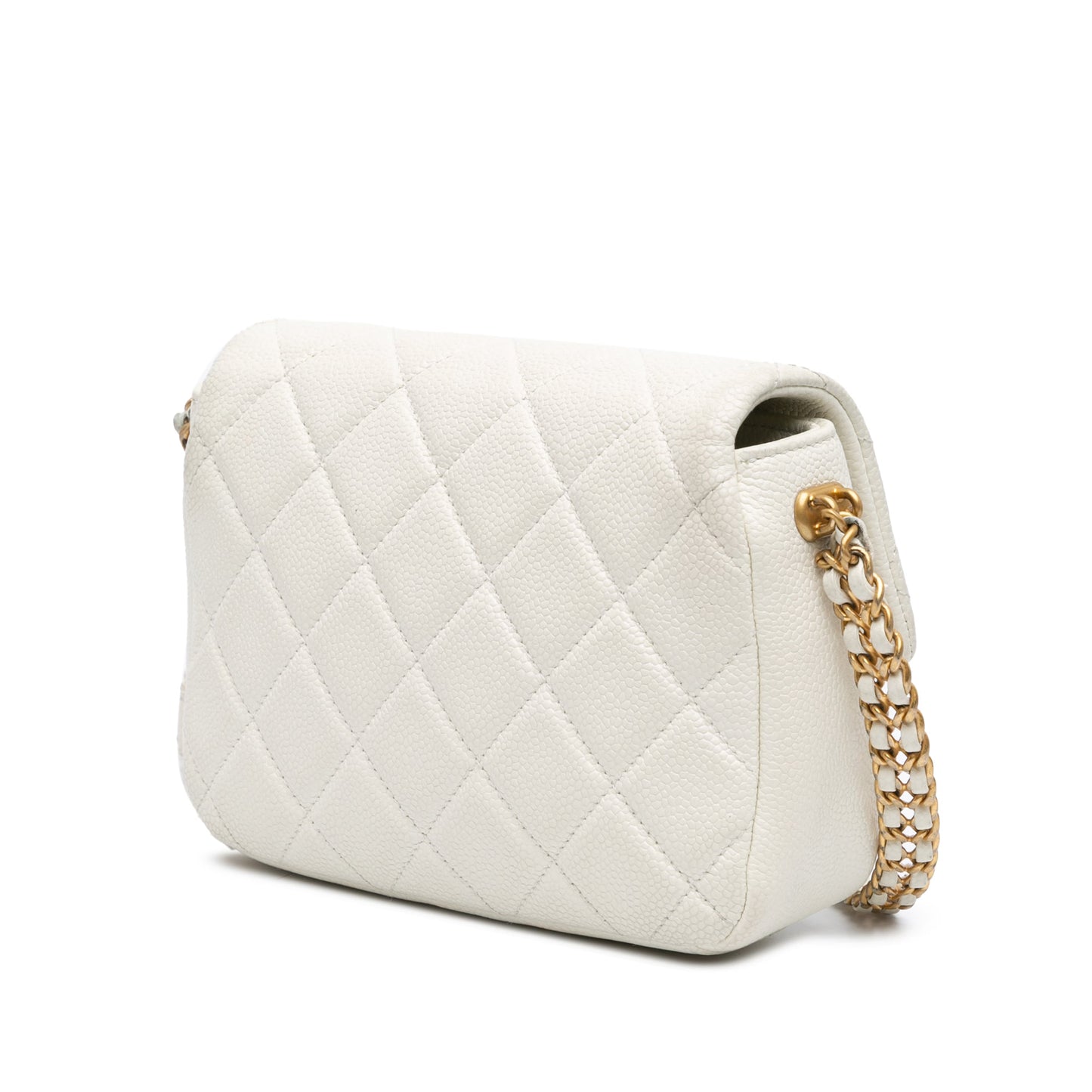 White Chanel Small Quilted Caviar Twist Your Buttons Flap Crossbody Bag