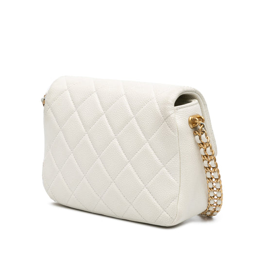 White Chanel Small Quilted Caviar Twist Your Buttons Flap Crossbody Bag