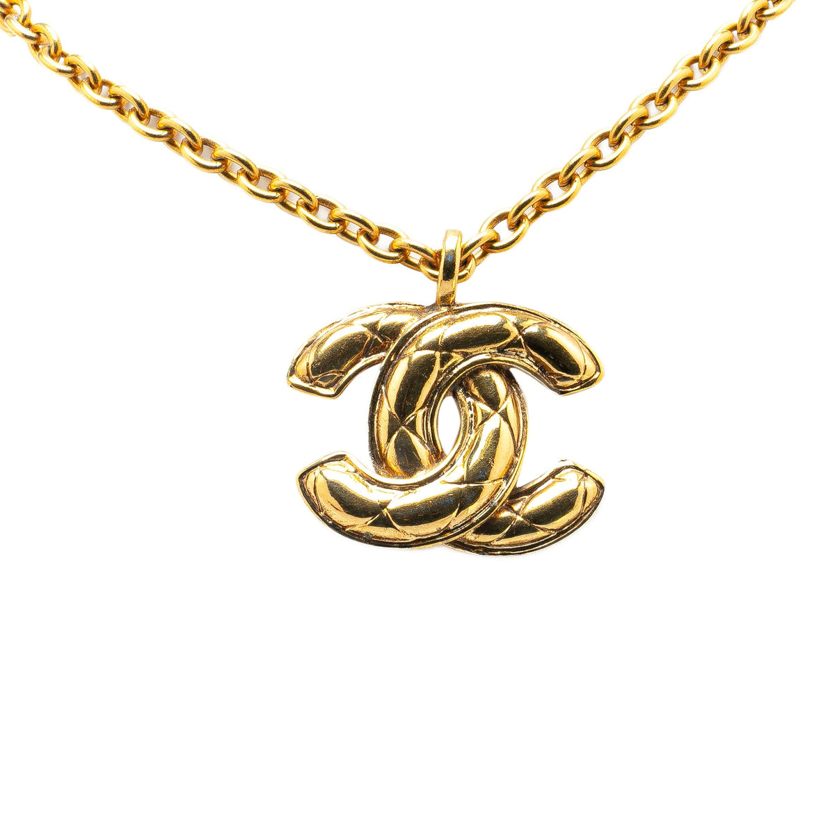 Gold Chanel Gold Plated CC Quilted Pendant Necklace